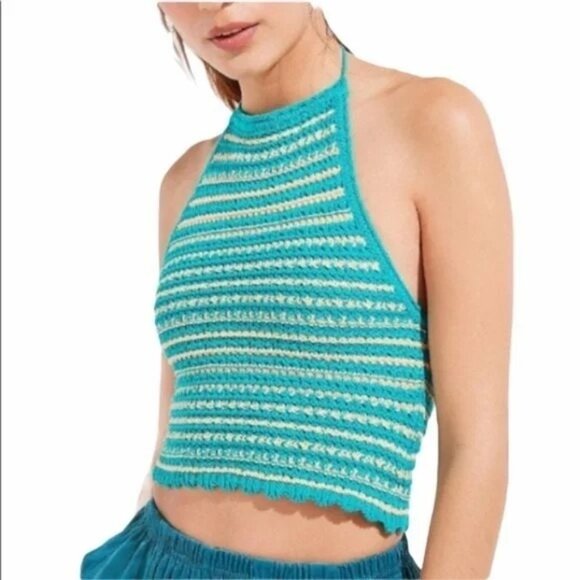Urban Outfitters Blue Striped Crochet Halter Crop Top - Picture 3 of 6